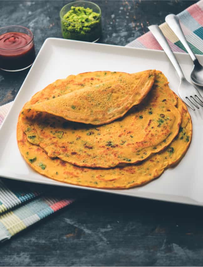 Besan ka Chilla Cheela Pfannkuchen vegan vegetarisch mit Gemüse ohne Ei